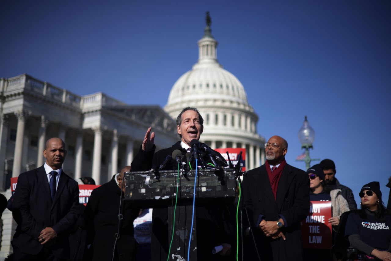 Jamie Raskin speaks during a press conference outside the Capitol on January 5.