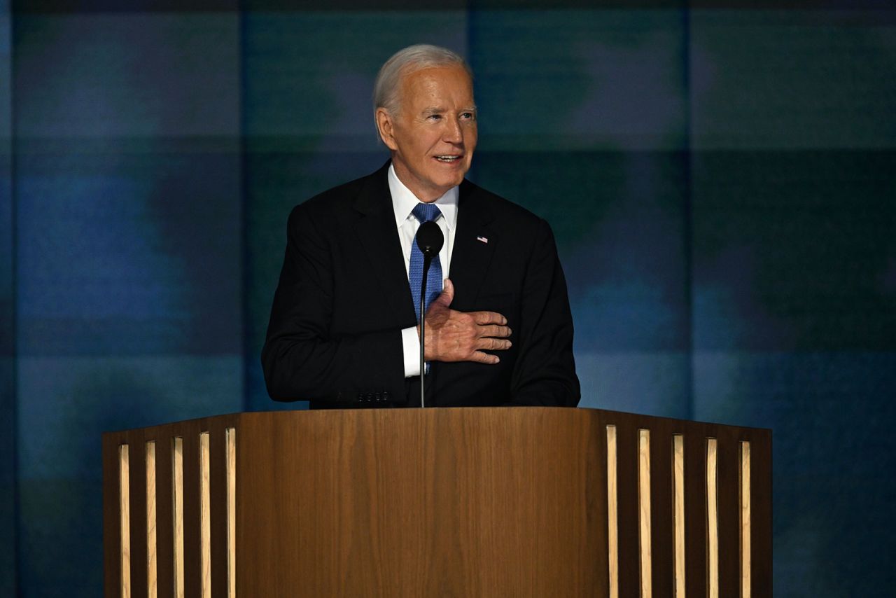 President Joe Biden speaks at the DNC on Monday, August 19.