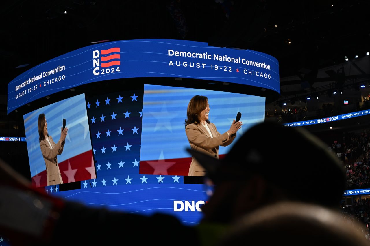 Vice President Kamala Harris takes the stage at the Democratic National Convention on Monday, August 19.