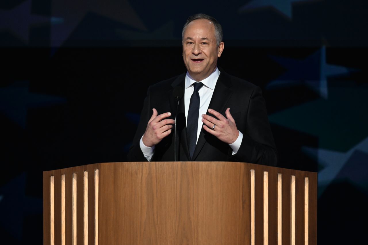 Harris' husband, Doug Emhoff,?speaks at the convention?on Tuesday. He said that his wife rises to the occasion “wherever she’s needed” and has done that for their family. During his speech,?he also recalled how he first met Harris?during a blind date in 2013 — sending the crowd into laughter after telling them Harris replays his first awkward voicemail to her every anniversary.