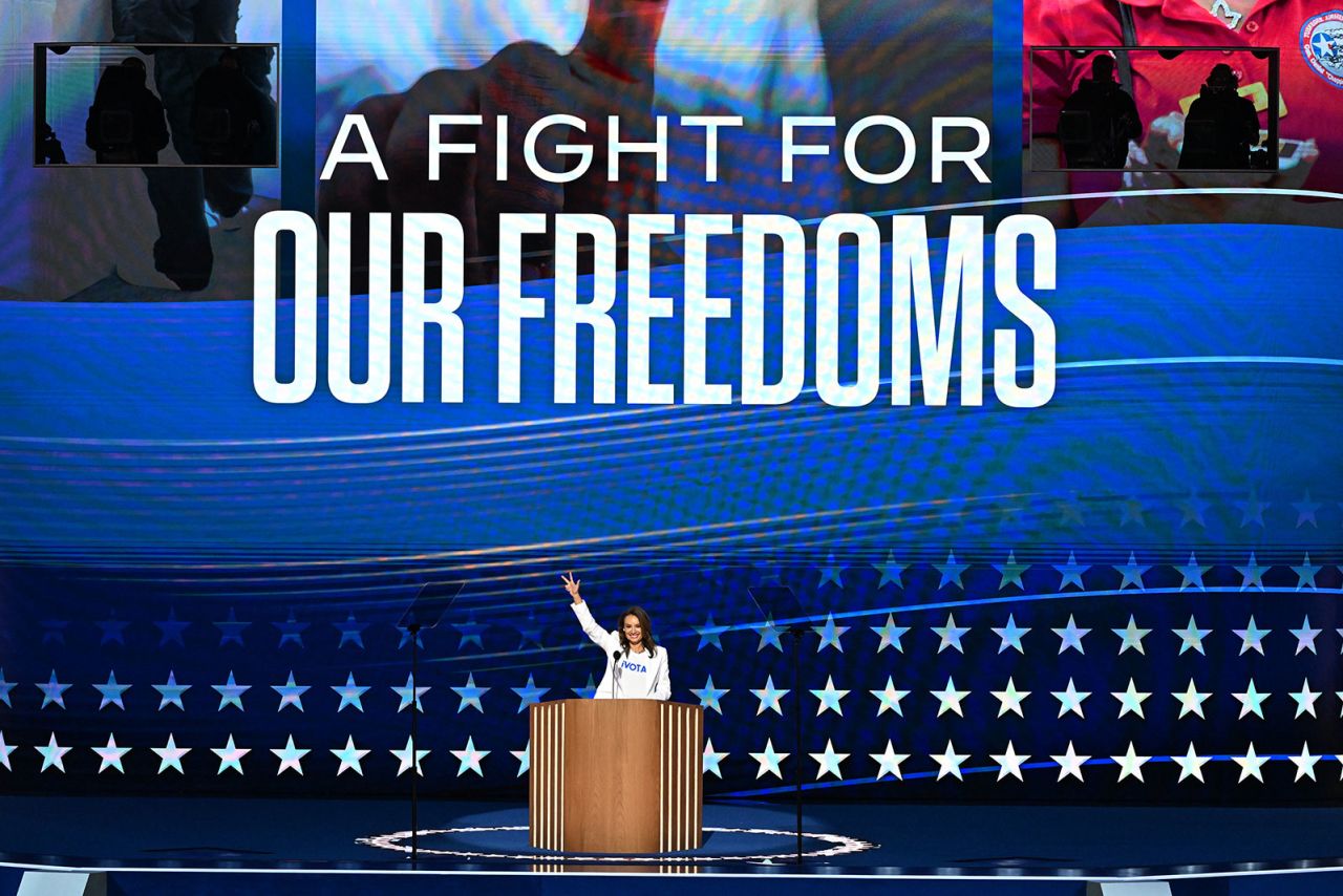 María Teresa Kumar, president of Voto Latino,?speaks during the DNC in Chicago, on Wednesday, August 21.