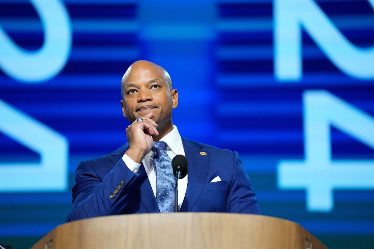 Maryland Gov. Wes Moore does a sound check ahead of the third day of the Democratic National Convention Wednesday, August 21,  in Chicago.