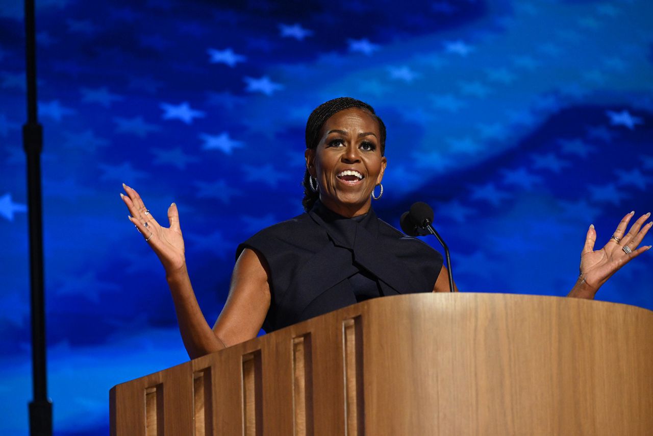 Michelle Obama speaks on Tuesday, August 20, in Chicago, during the DNC.