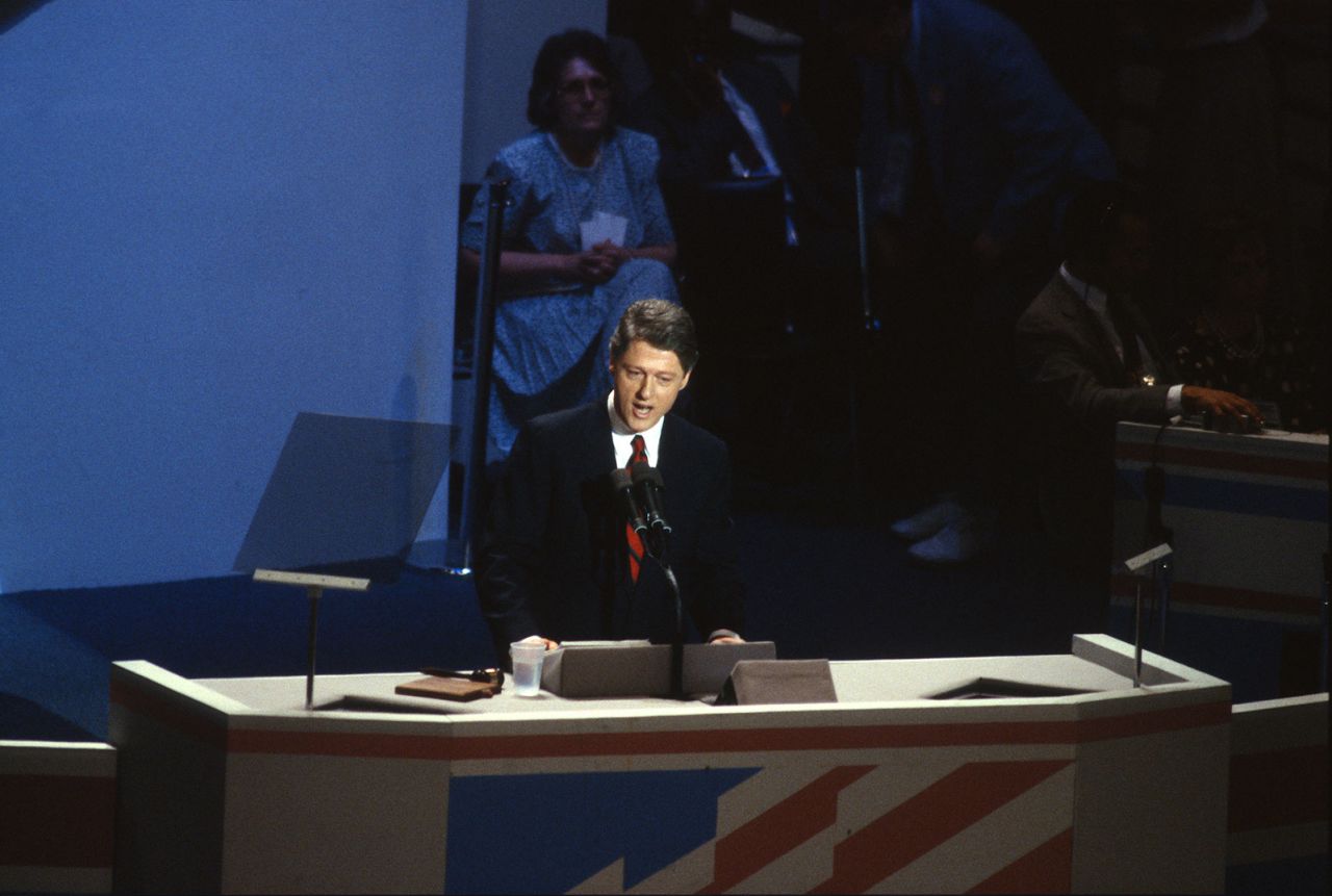 Bill Clinton speaks during the 1988 Democratic National Convention in the Omni Coliseum, Atlanta, Georgia, July 21, 1988.