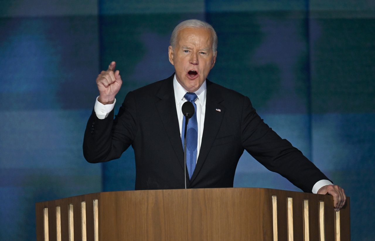 President Joe Biden speaks at the 2024 Democratic National Convention in Chicago on August 19, 2024.?