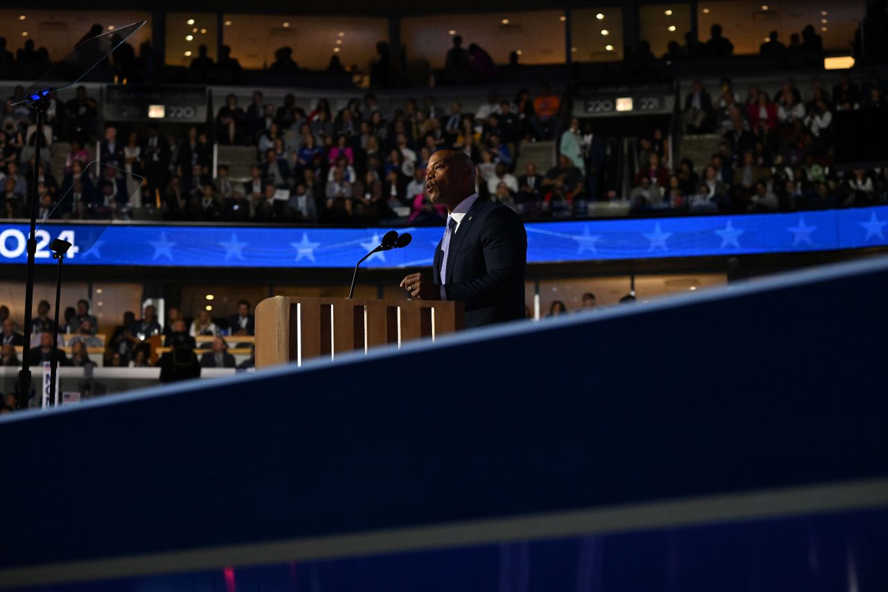 Maryland Gov. Wes Moore speaks at the Democratic National Convention in Chicago on August 21.