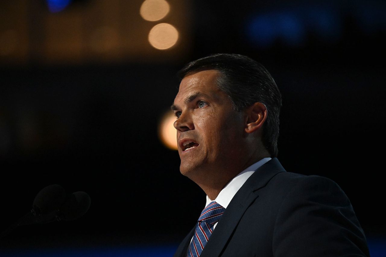 Geoff Duncan speaks on stage during the DNC on Wednesday, August 21, in Chicago.