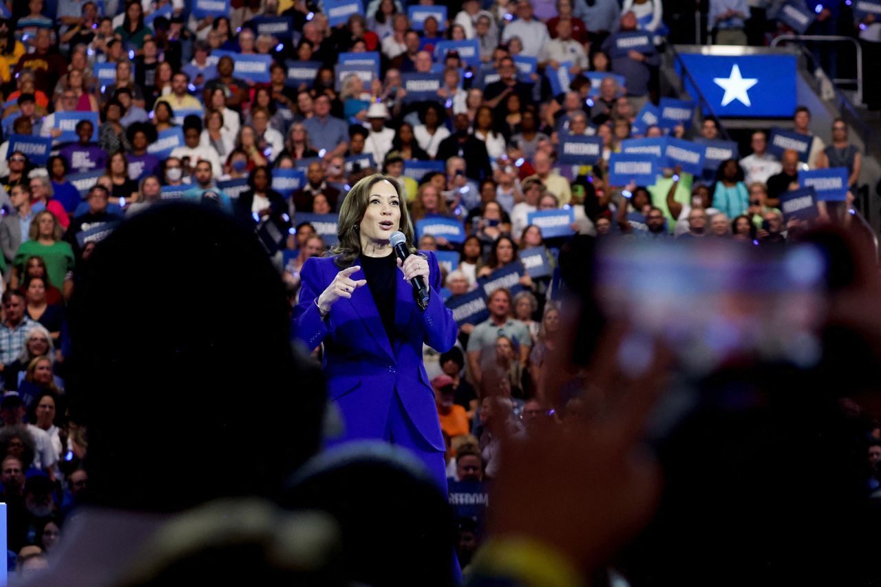 U.S. Vice President and Democratic presidential nominee?Kamala?Harris?attends a campaign rally in Milwaukee, Wisconsin, on August 20.