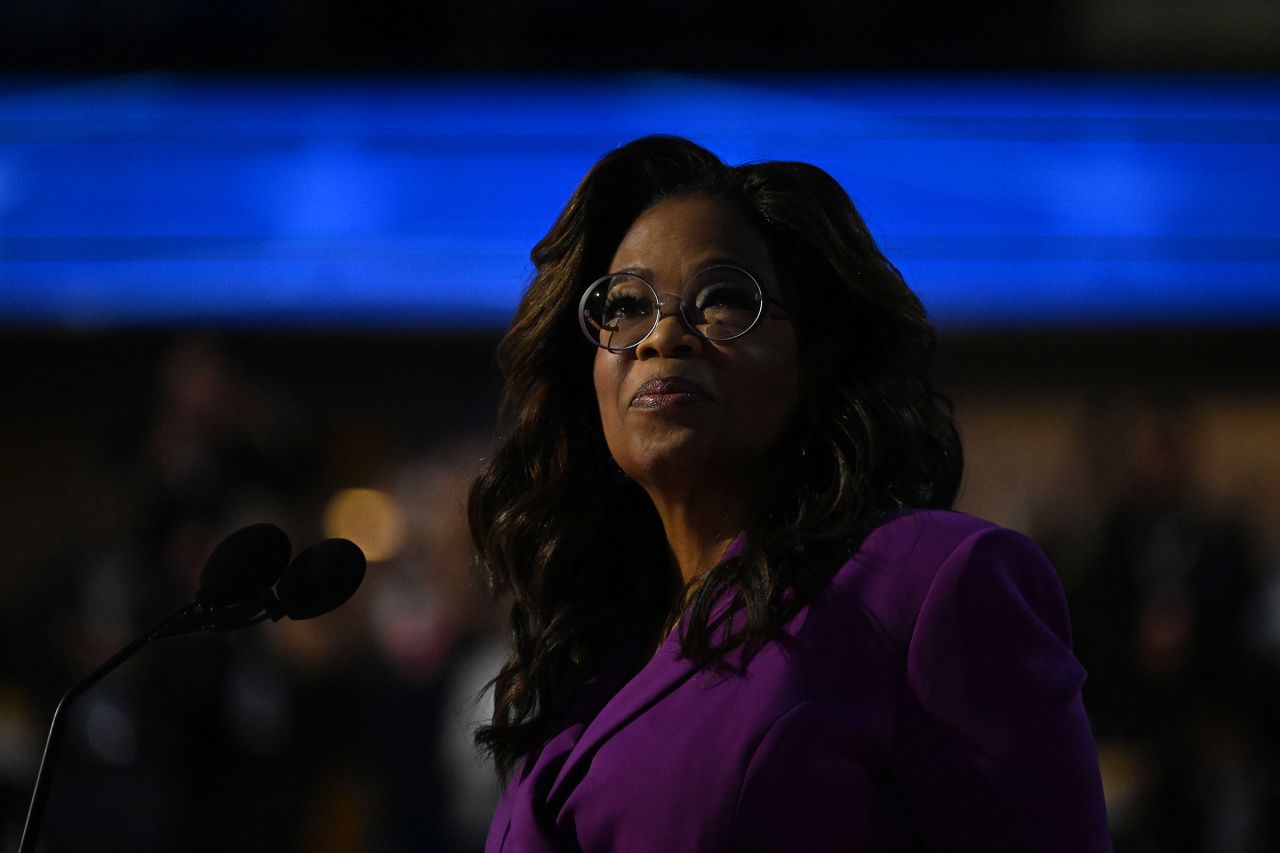 Television host and producer Oprah Winfrey speaks at the Democratic National Convention in Chicago on August 21.