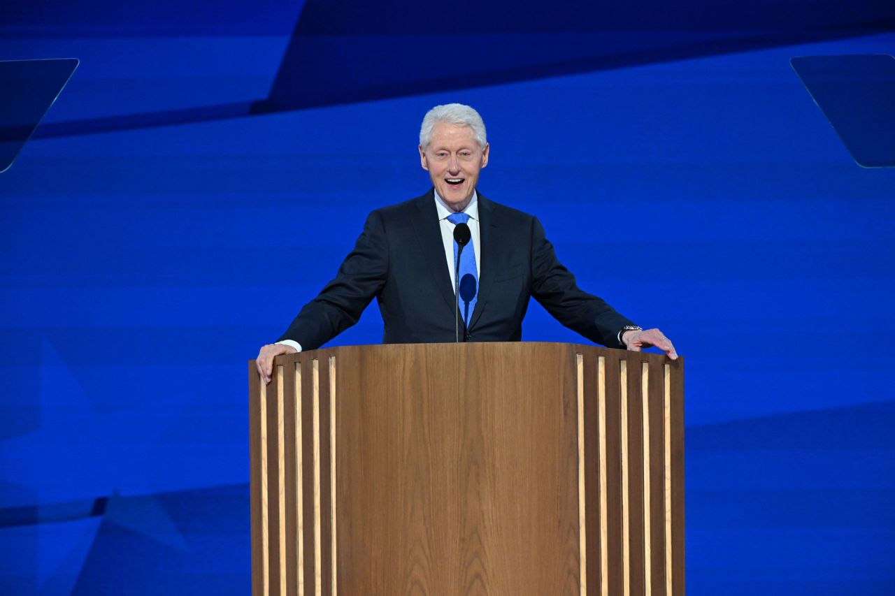 Former President Bill Clinton speaks at the 2024 Democratic National Convention in Chicago on August 21.