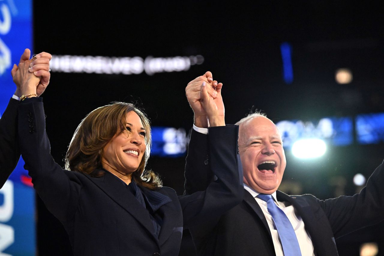 Vice President Kamala Harris and Minnesota Gov. Tim Walz at the Democratic National Convention in Chicago on Thursday, August 22. 