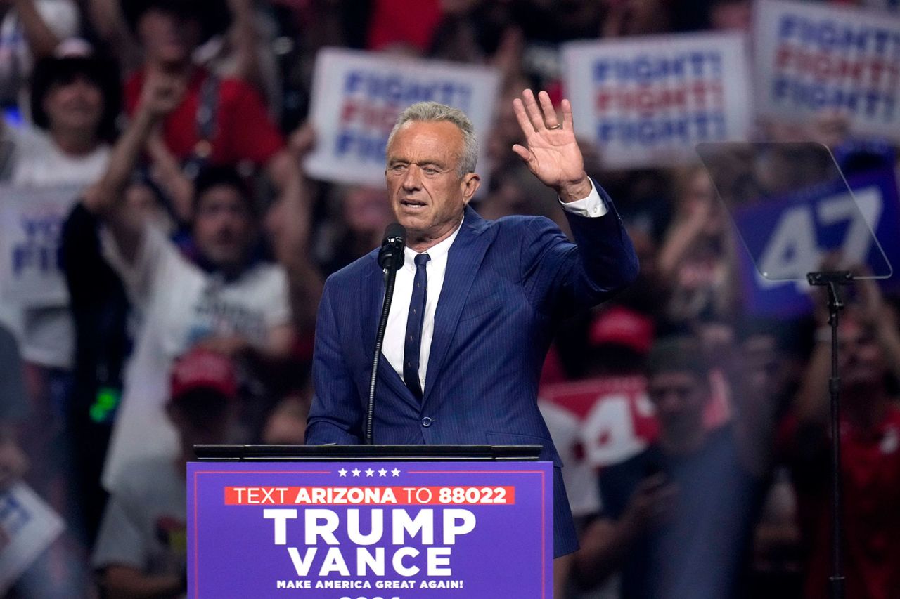 Robert F. Kennedy Jr. speaks at a campaign rally for Republican presidential nominee and former President Donald Trump, on Friday, August 23, in Glendale, Arizona. 