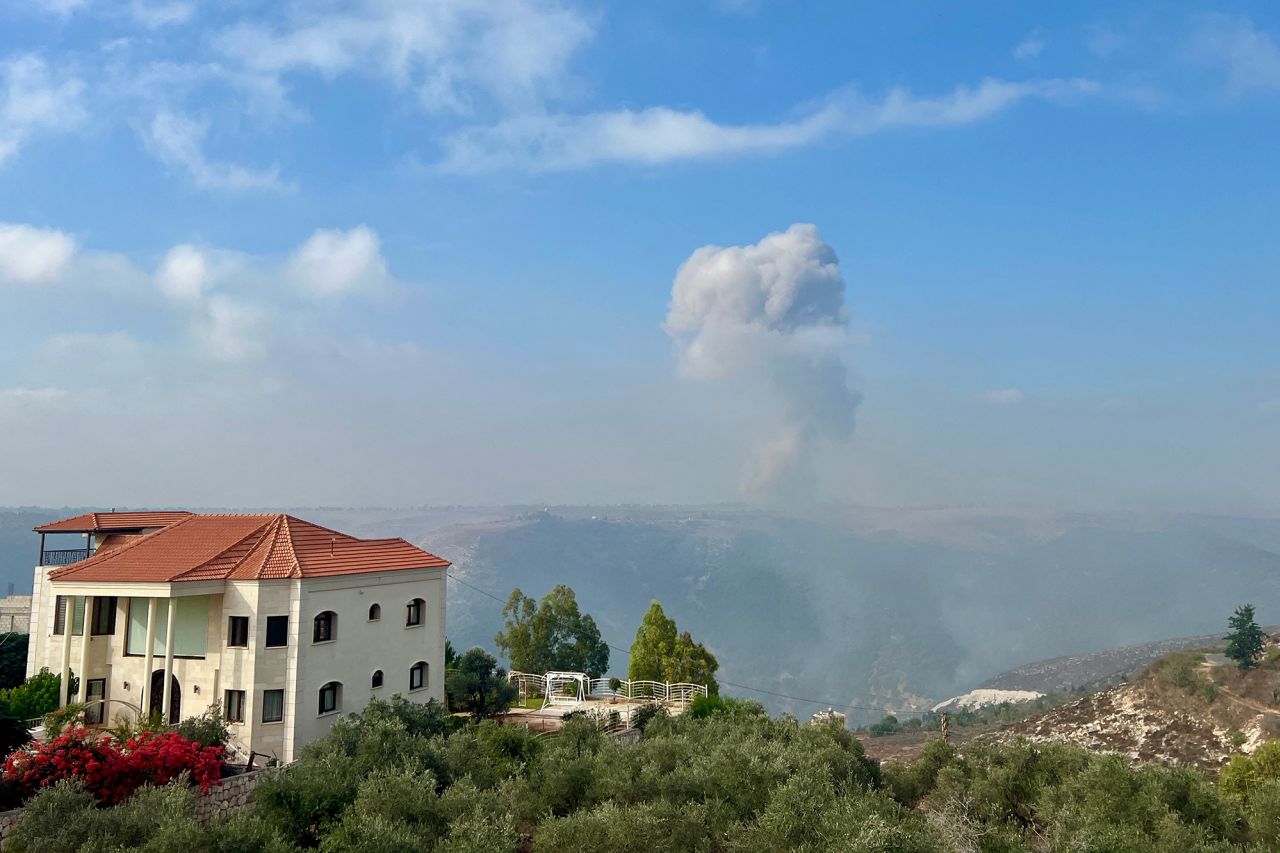 Smoke billows from an area targeted by an Israeli airstrike in Lebanon on August 25.