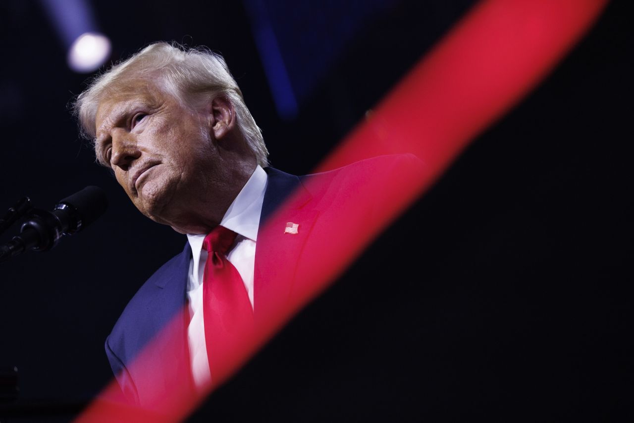 Donald Trump speaks on stage during a campaign event in Glendale, Arizona, on August 23.