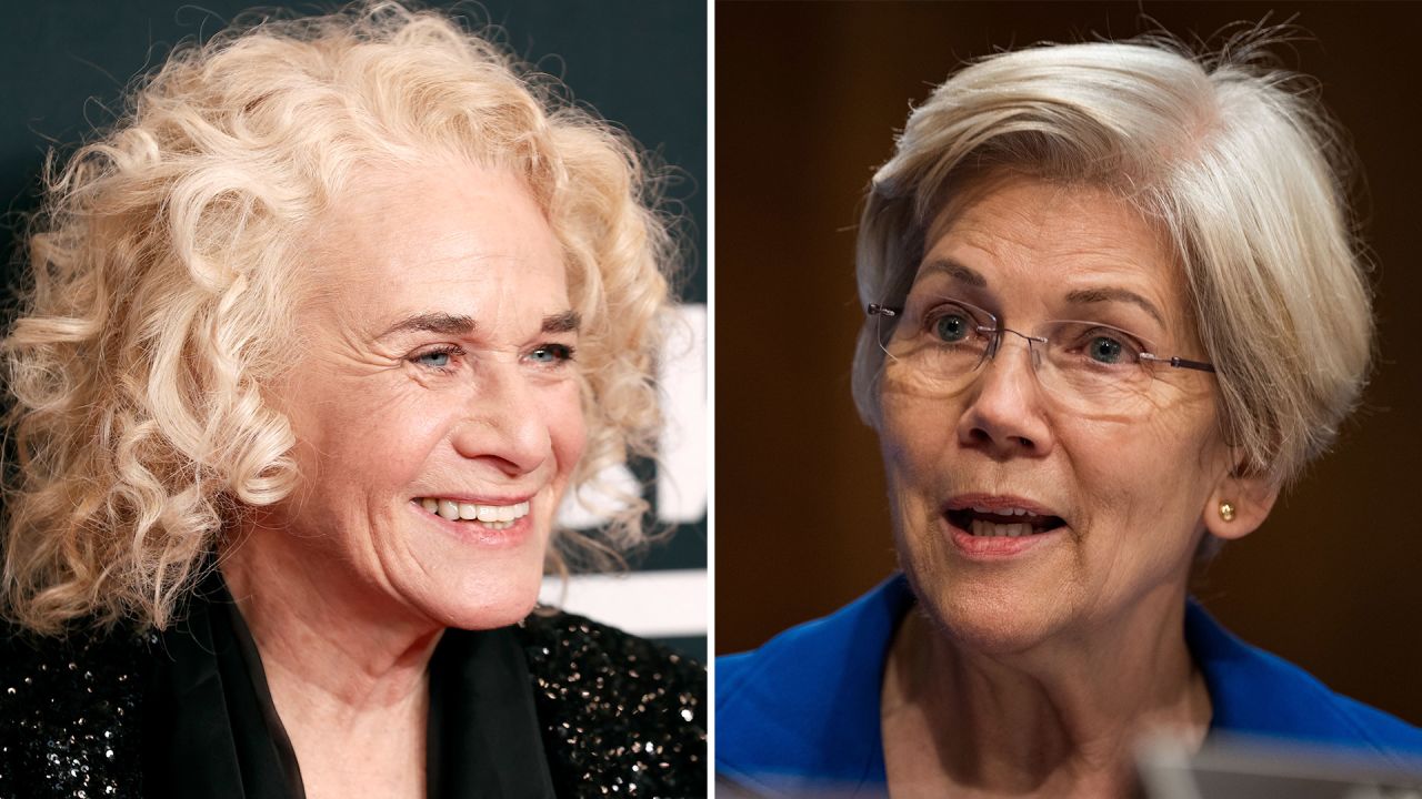 Musician Carole King, left, and Sen. Elizabeth Warren.