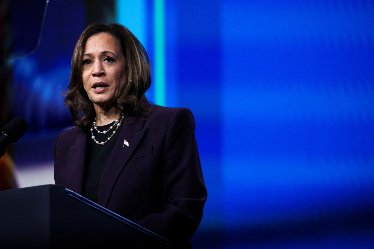 Vice President Kamala Harris delivers a speech in Houston on July 25.