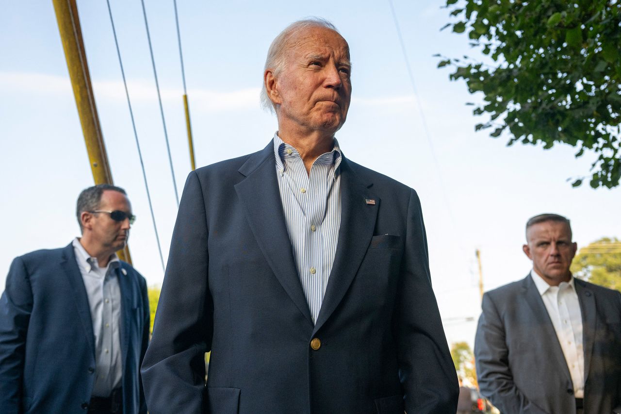 President Joe Biden speaks to the press after attending a church service in Rehoboth Beach, Delaware, on August 31.