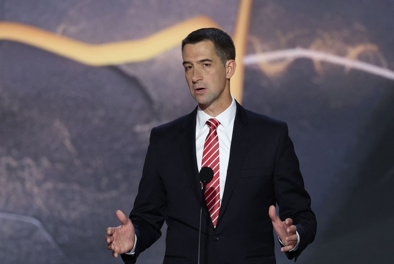 Sen. Tom Cotton speaks at the Republican National Convention in Milwaukee on July 16.