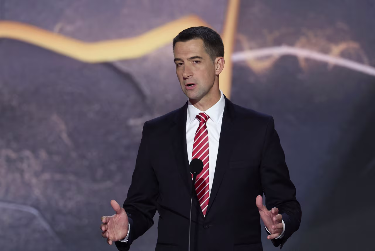 Sen. Tom Cotton speaks at the Republican National Convention in Milwaukee on July 16.