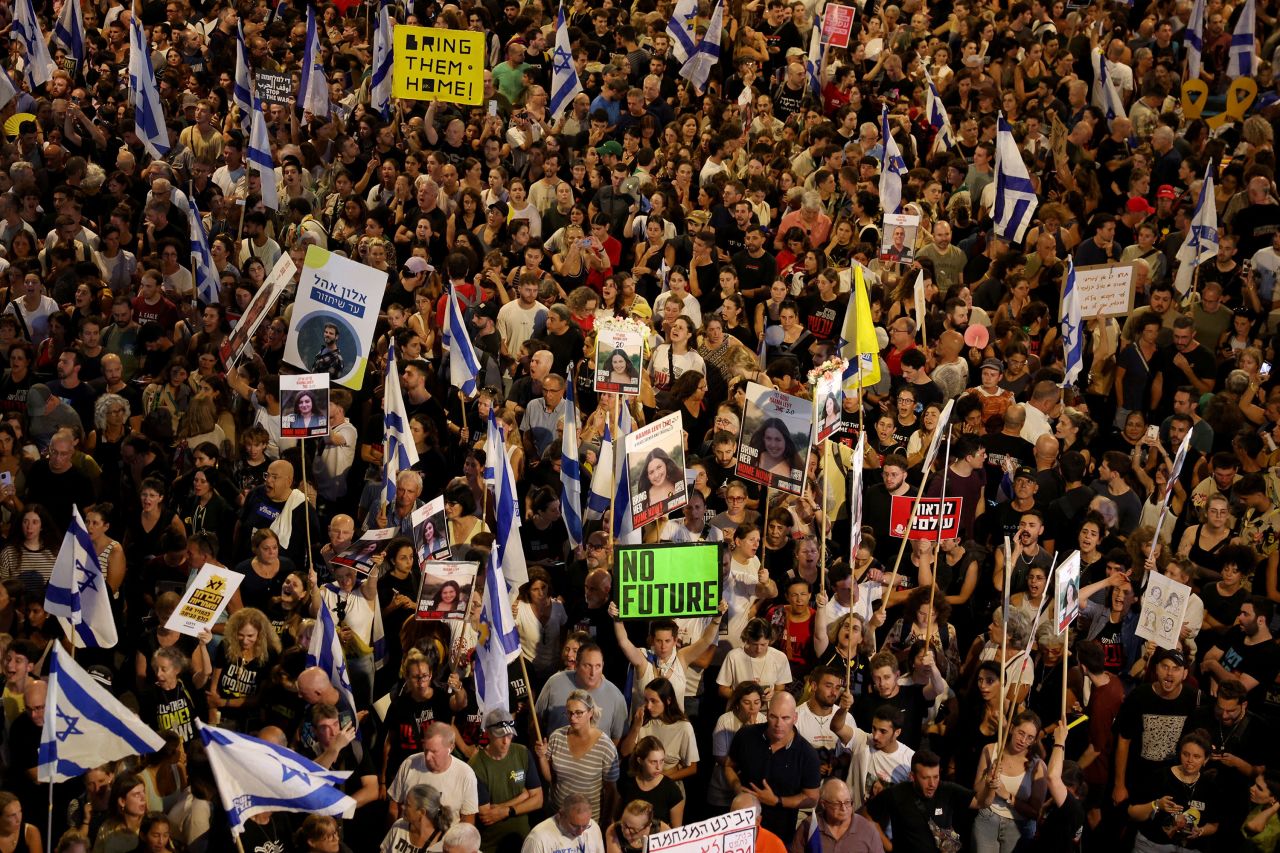 Protesters rally in Tel Aviv, Israel, on September 1. 