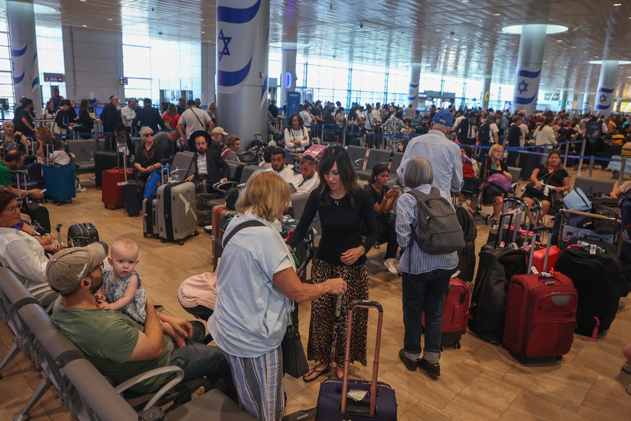 Passengers wait for flights at the Ben Gurion Airport in Tel Aviv during a nationwide strike on September 2.