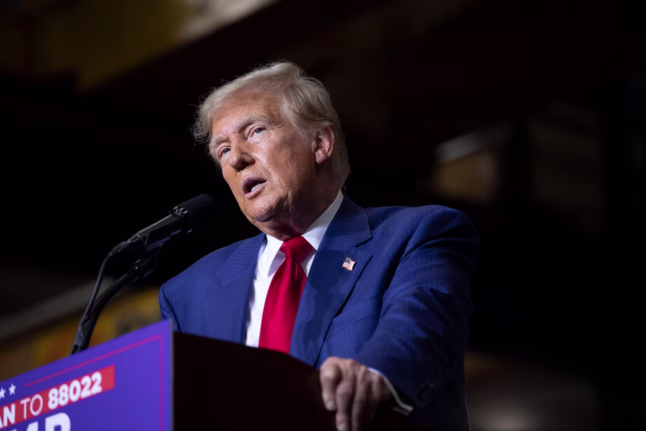 Donald Trump speaks during a campaign event at Alro Steel on August 29, 2024 in Potterville, Michigan. 