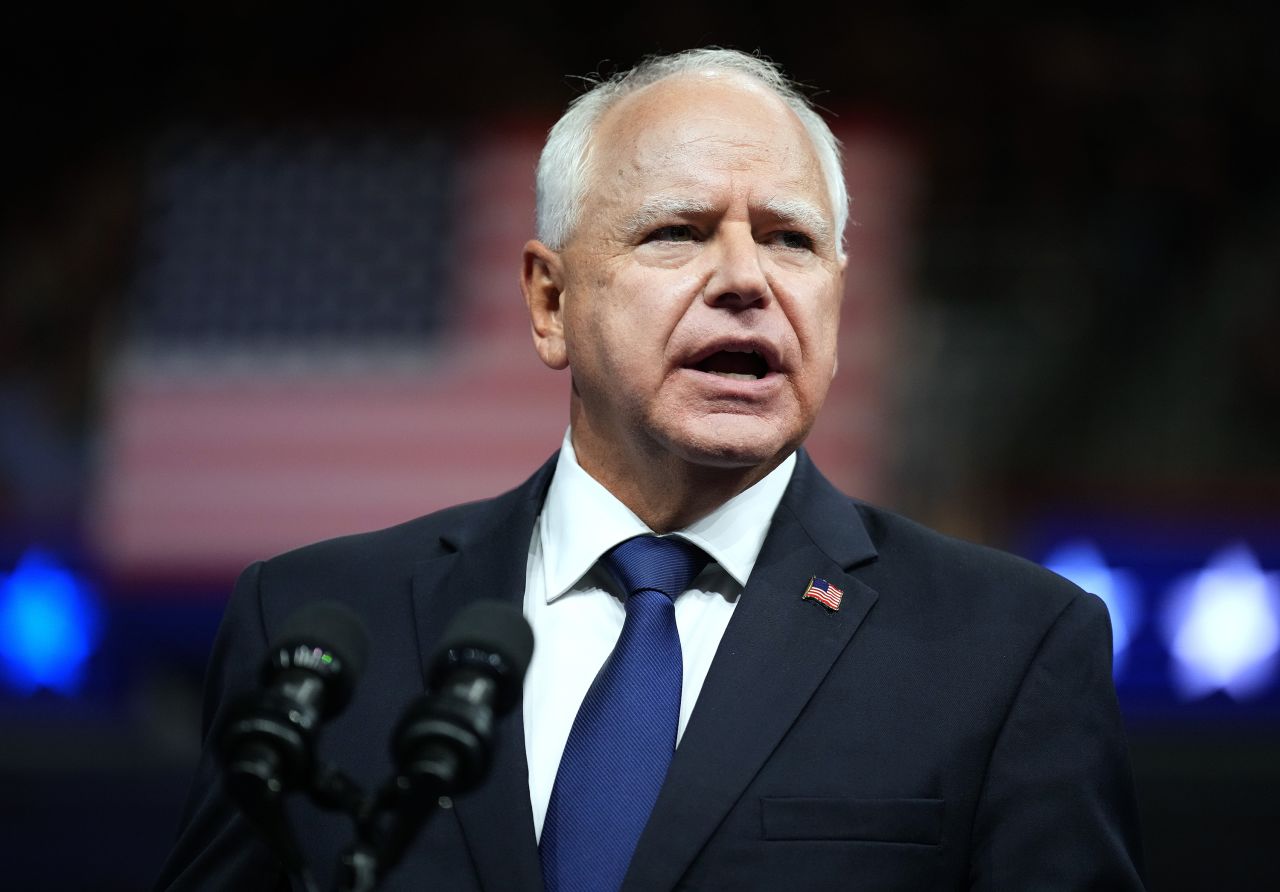 Minnesota Gov. Tim Walz speaks during a campaign rally in Philadelphia on August 6.