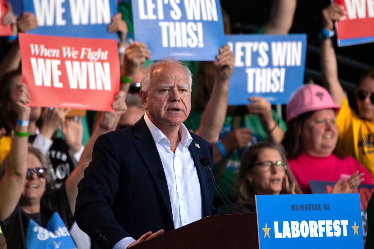 Minnesota Gov. Tim Walz speaks at Laborfest on September 2 in Milwaukee, Wisconsin.