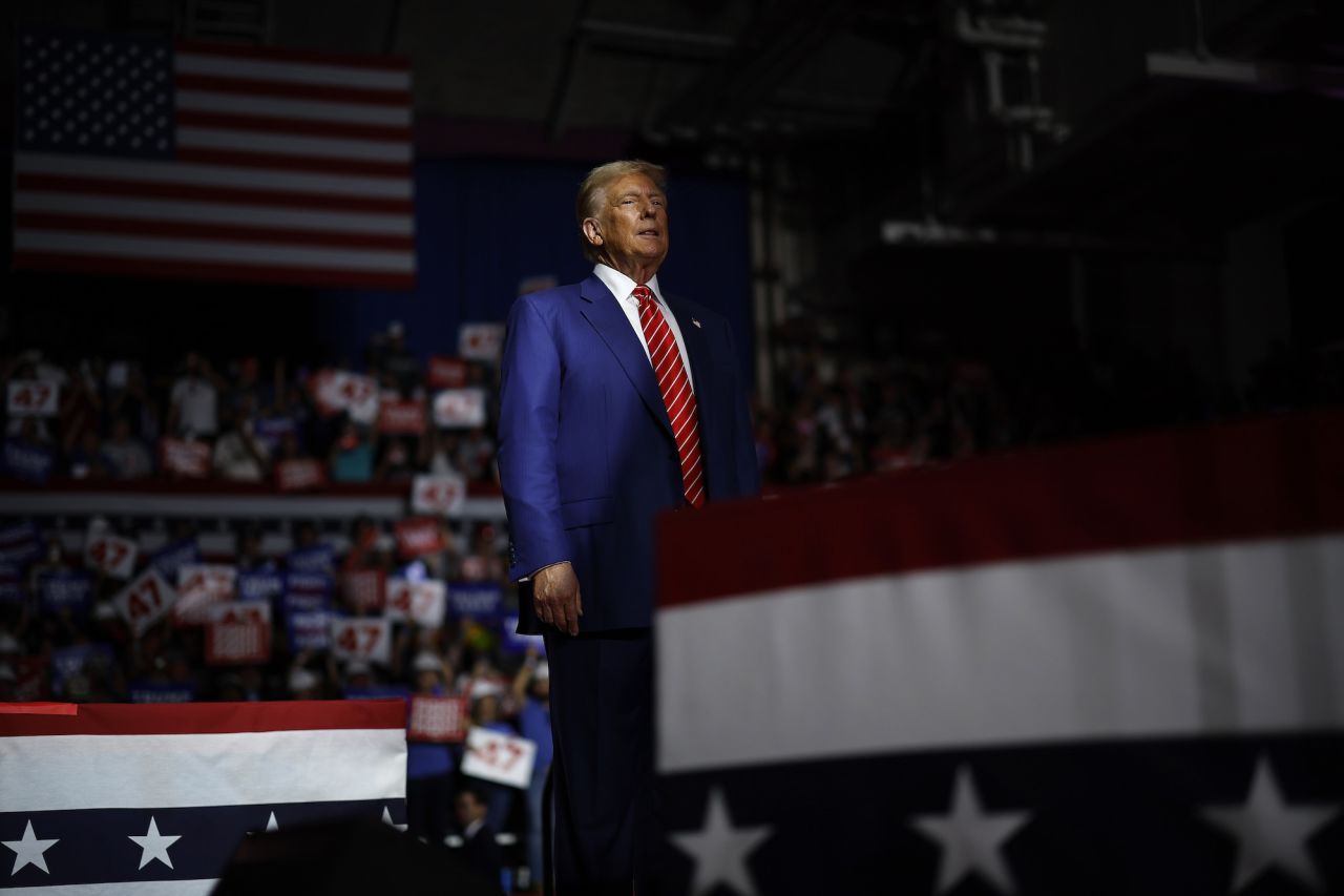 Donald Trump takes the stage during a campaign rally in Johnstown, Pennsylvania, on August 30.