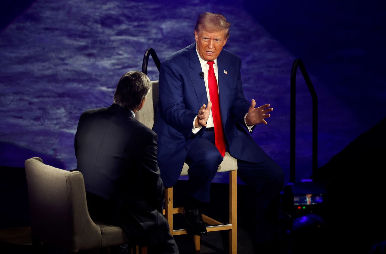 Republican presidential nominee, former President Donald Trump participates in a Fox News Town Hall with Sean Hannity at the New Holland Arena  in Harrisburg, Pennsylvania on September 4.