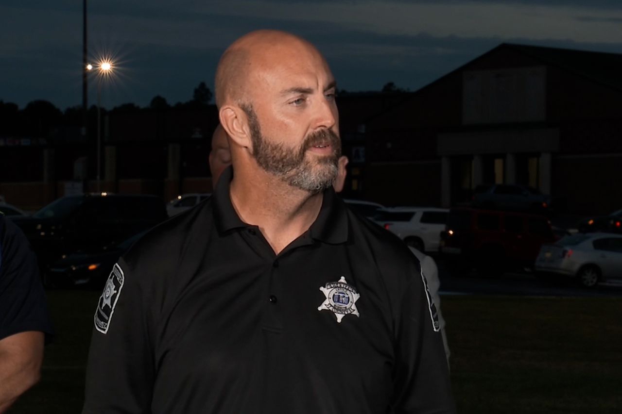 County Sheriff Jud Smith speaks at a press conference Winder, Georgia, on September 5.