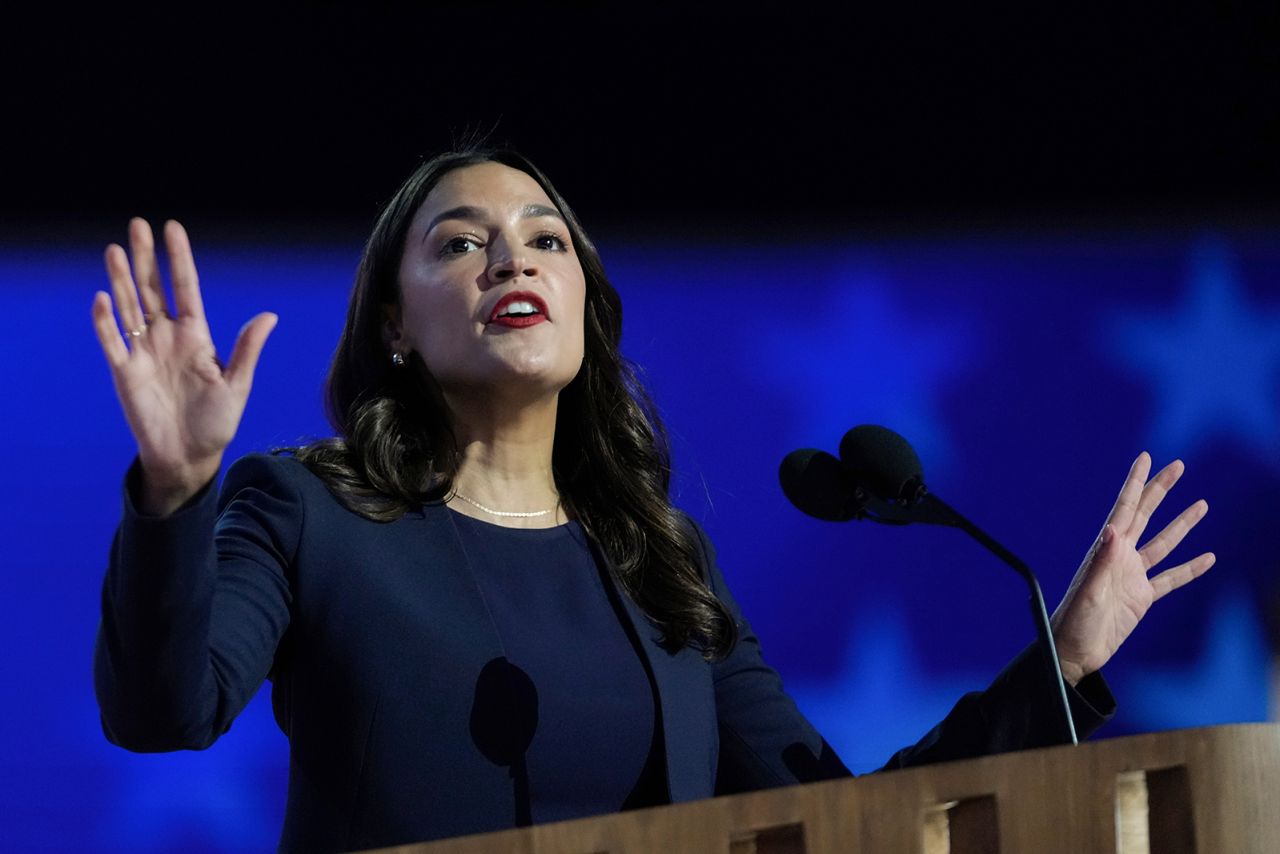 Alexandria Ocasio-Cortez speaks during the Democratic National Convention on August 19, in Chicago.