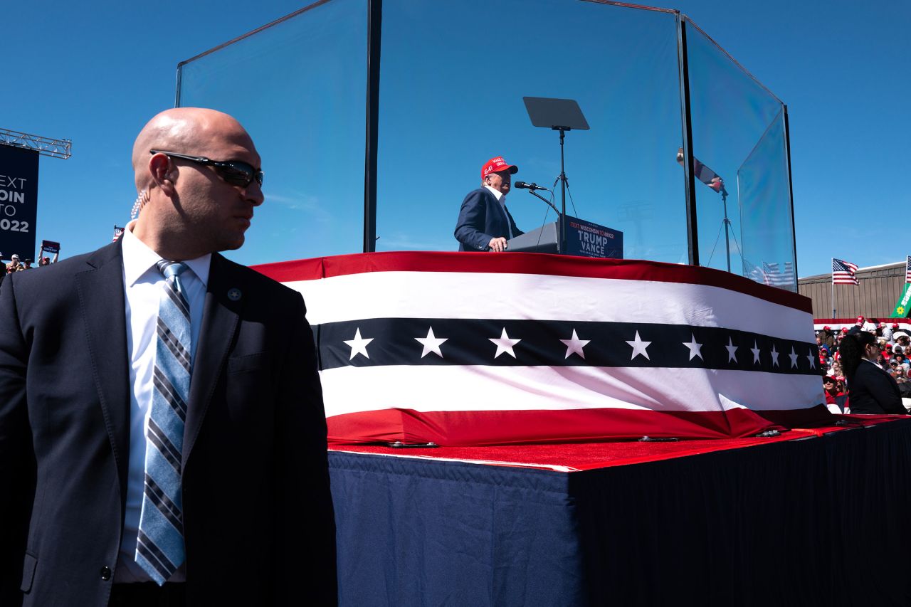 Former President Donald Trump spoke at a campaign event at the Central Wisconsin Airport in Mosinee, Wisconsin on September 7. 