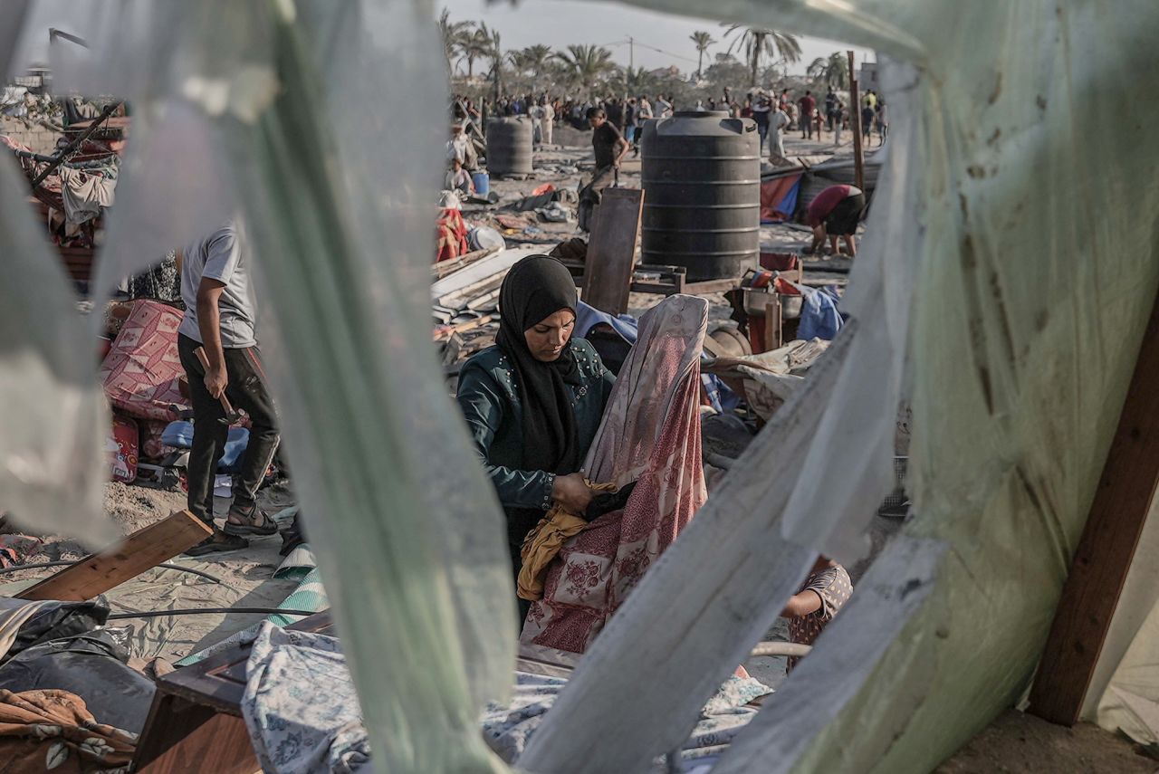 A view from the area after Israeli airstrikes on a tent encampment Khan Younis, Gaza, on September 10.