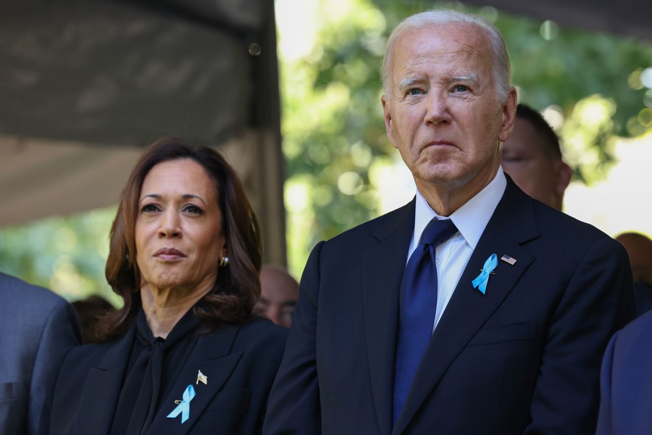 Vice President Kamala Harris and President Joe Biden attend a 9/11 memorial ceremony at Ground Zero in New York on Wednesday.