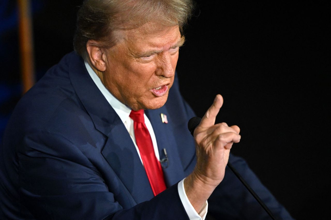 Former President Donald Trump speaks during the debate on Tuesday.