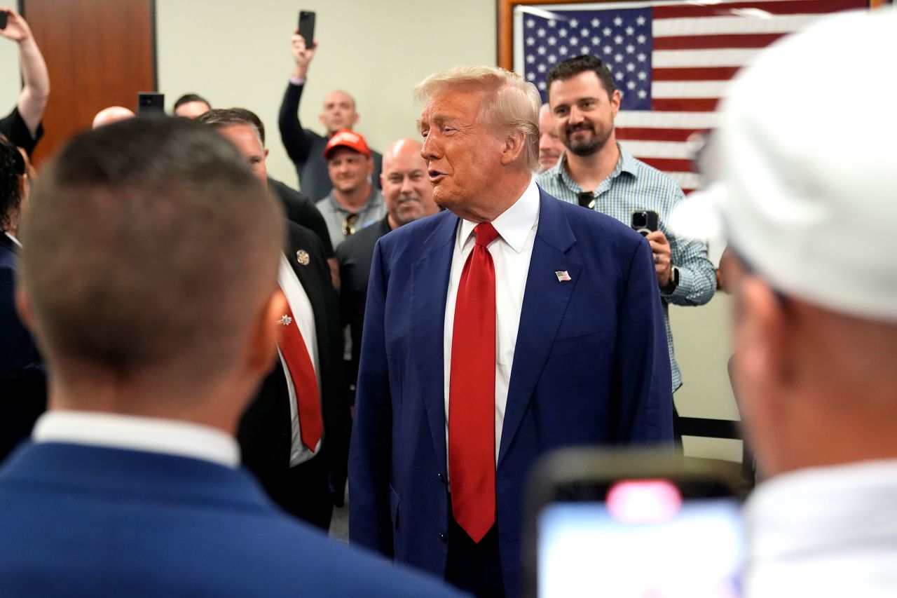 Former President Donald Trump makes a campaign stop at the Las Vegas Police Protective Association on Saturday.