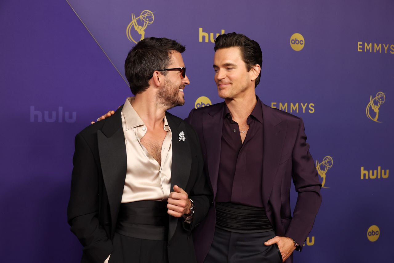 Jonathan Bailey, left, and Matt Bomer attend the Emmy Awards on September 15 in Los Angeles, California. 