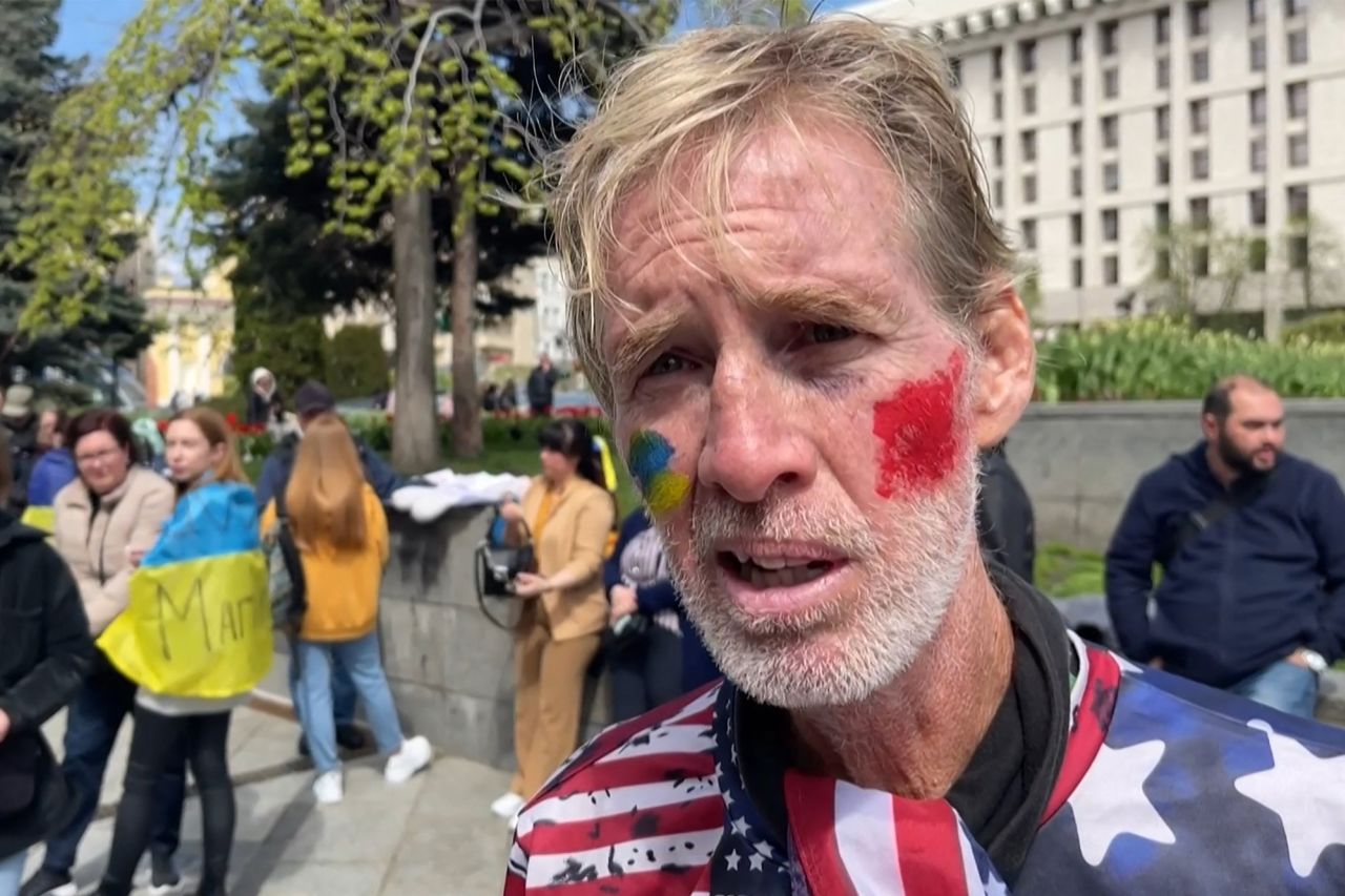 Ryan Wesley Routh attends a rally calling on foreign leaders and international organizations to help provide humanitarian corridors for the evacuation of civilians and Ukrainian soldiers from Mariupol, Ukraine, April 27, 2022.