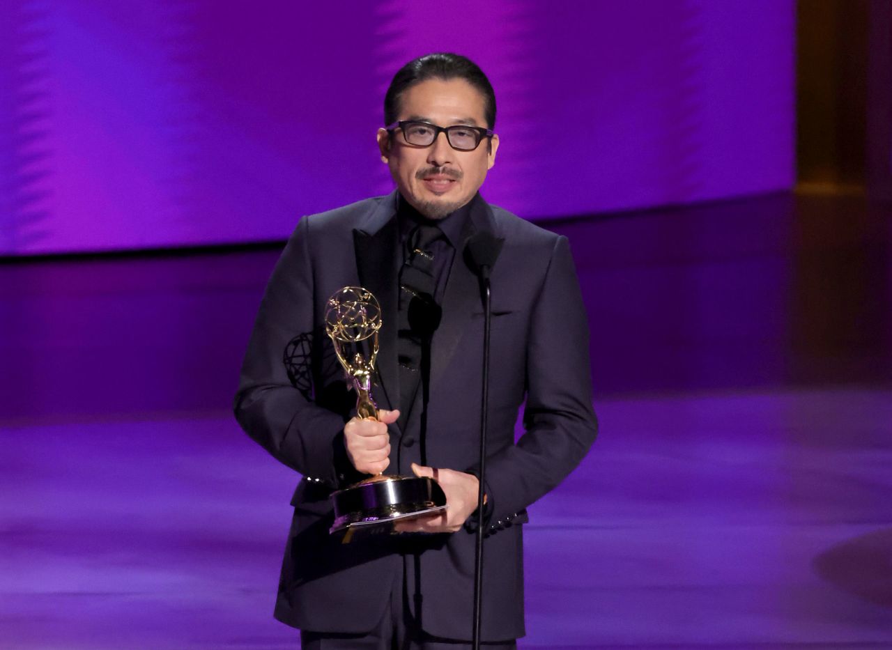 Hiroyuki Sanada accepts the award for outstanding lead actor in a drama series. 