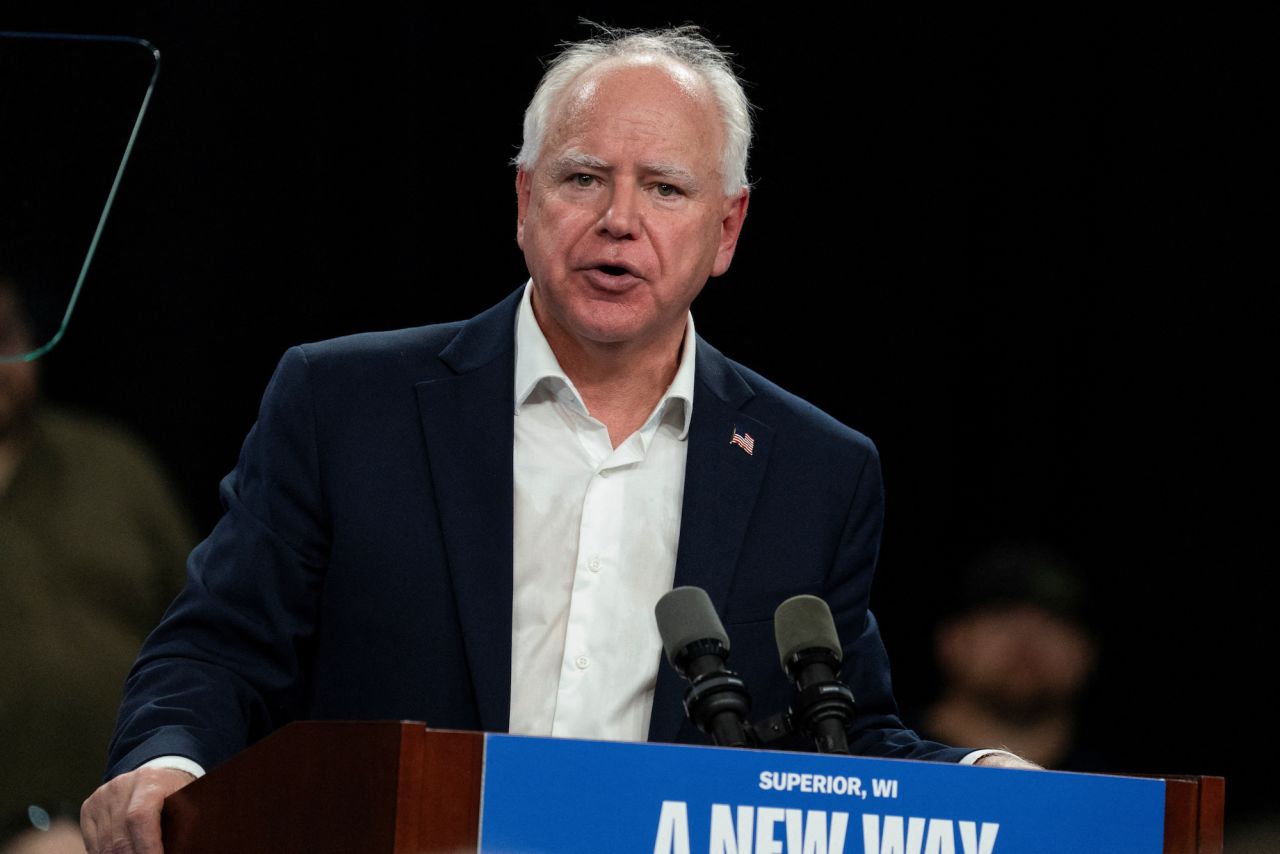 Minnesota Governor?Tim?Walz delivers remarks at a campaign event in Superior, Wisconsin, on September 14.