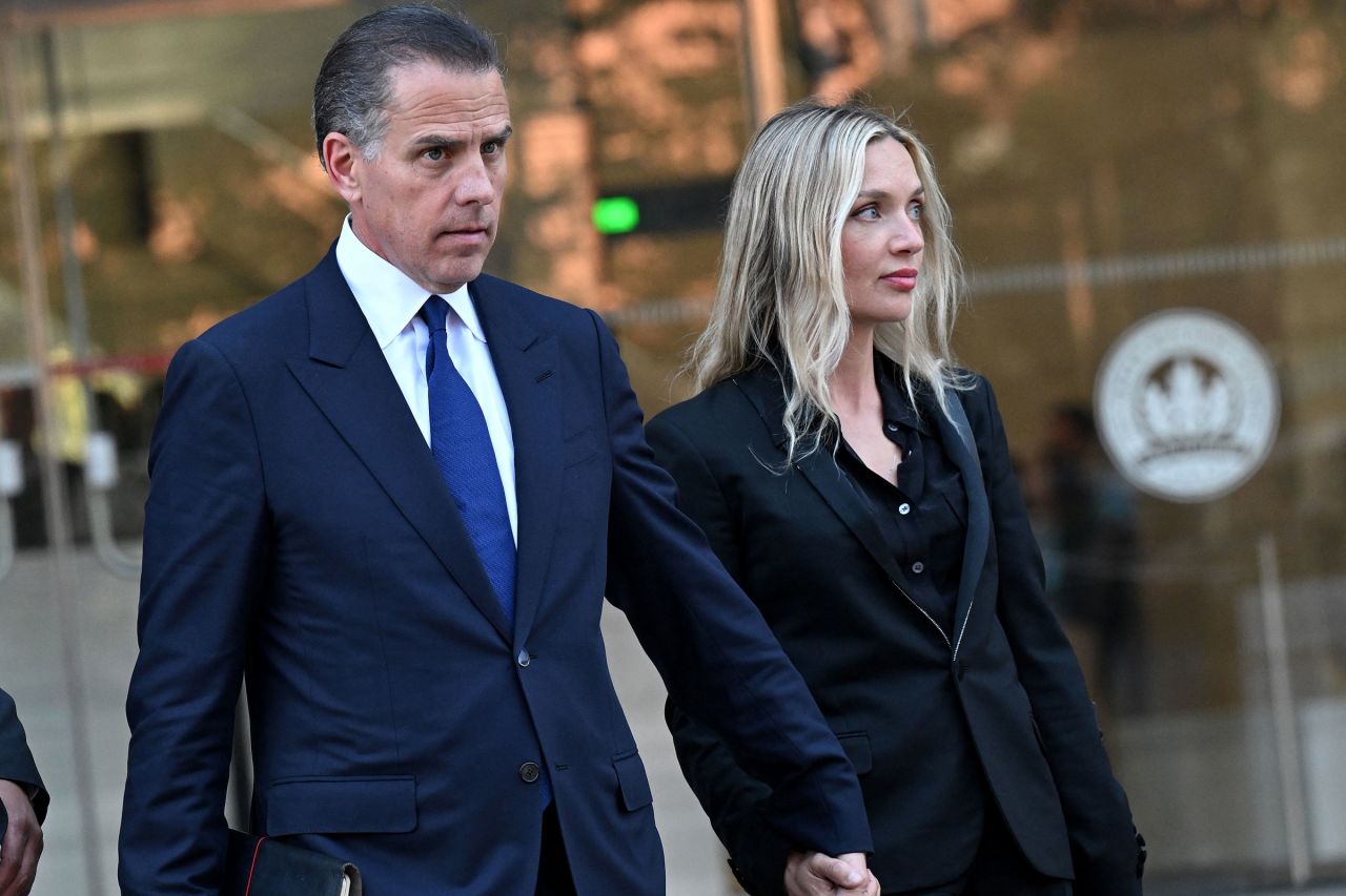 Hunter Biden and his wife Melissa Cohen leave court after his guilty plea in his trail on tax evasion in Los Angeles, California, on September 5.