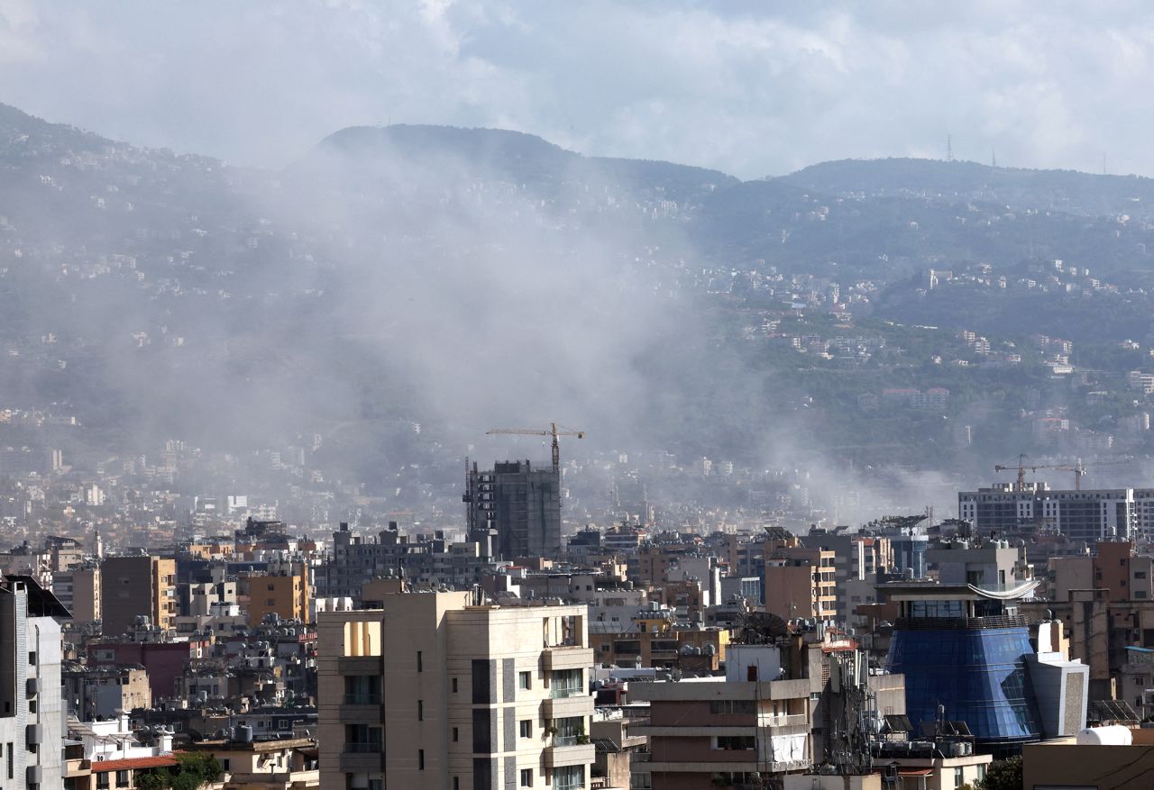 Smoke rises from Beirut southern suburbs, Lebanon, on September 20.