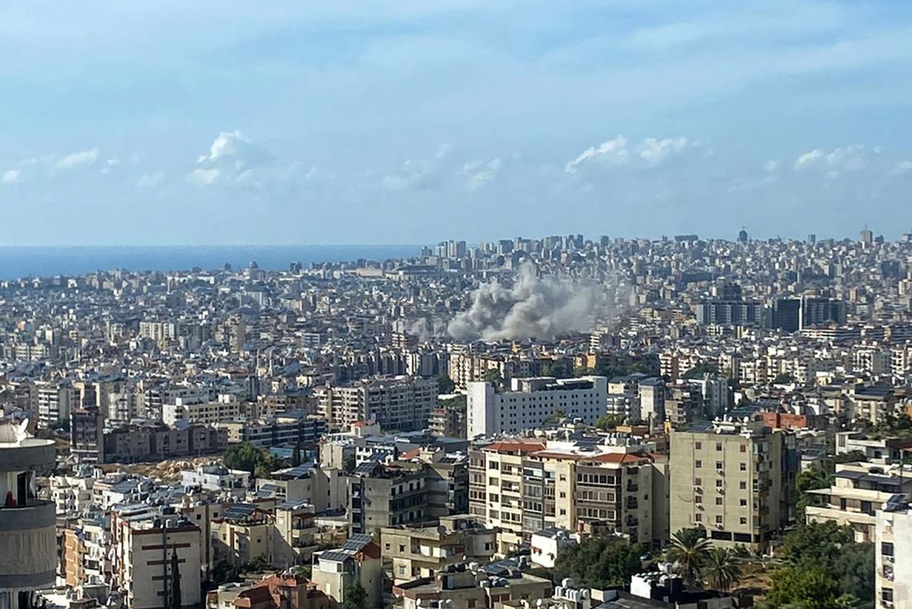 Smoke rises above the southern suburbs of Beirut after an Israeli strike on September 20