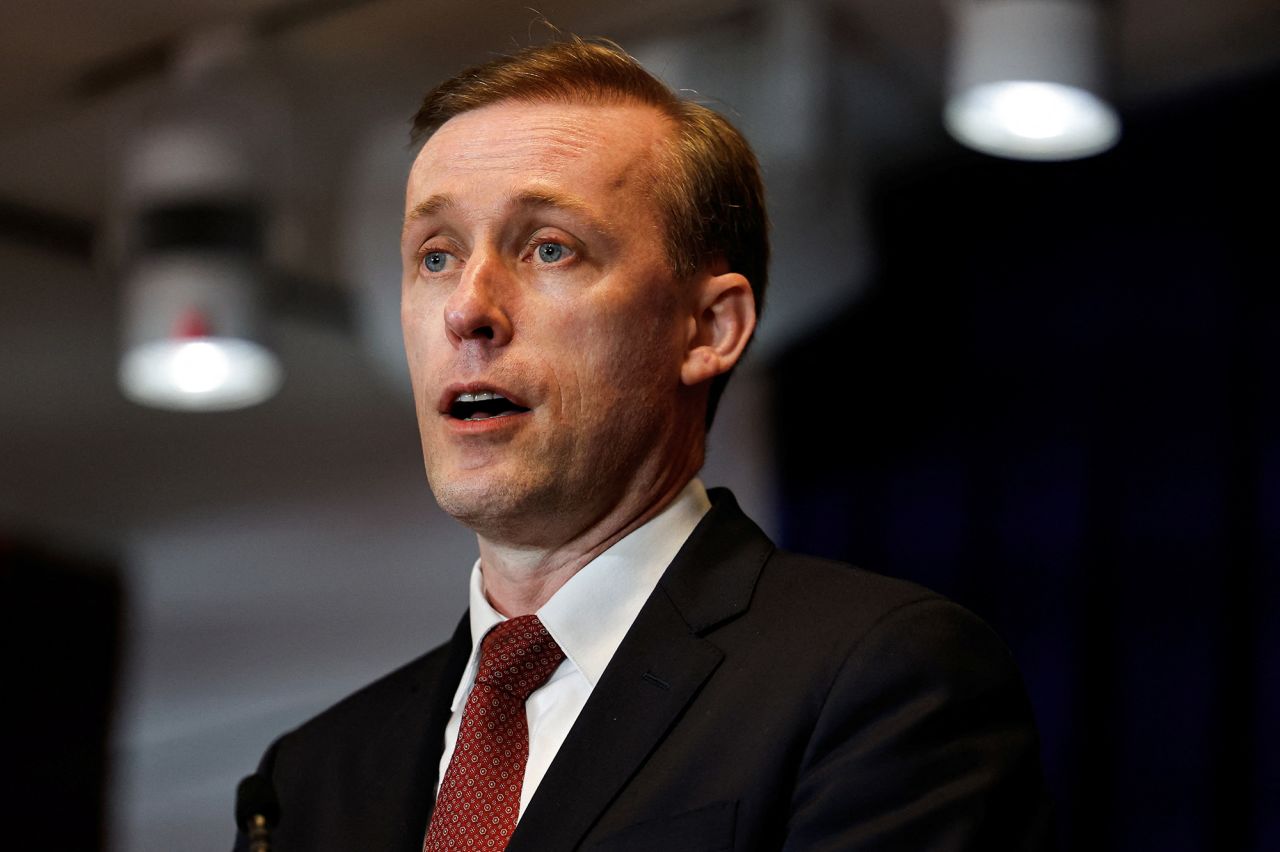 US national security adviser Jake Sullivan attends a press conference in Beijing on August 29. 