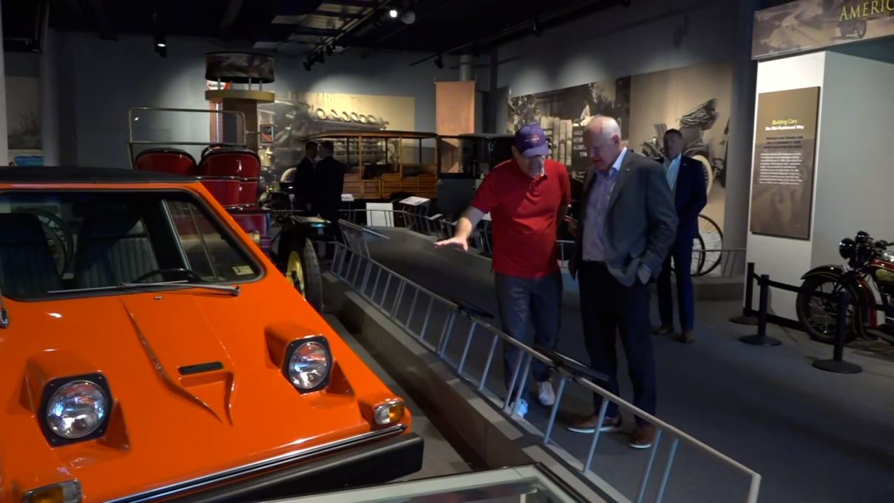 Minnesota Gov. Tim Walz tours the America On Wheels automobile museum in Allentown, Pennsylvania, on September 21.