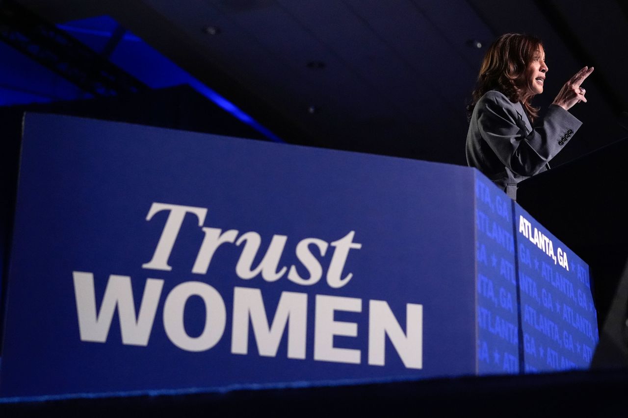 Vice President Kamala Harris speaks during a campaign event in Atlanta on Friday.