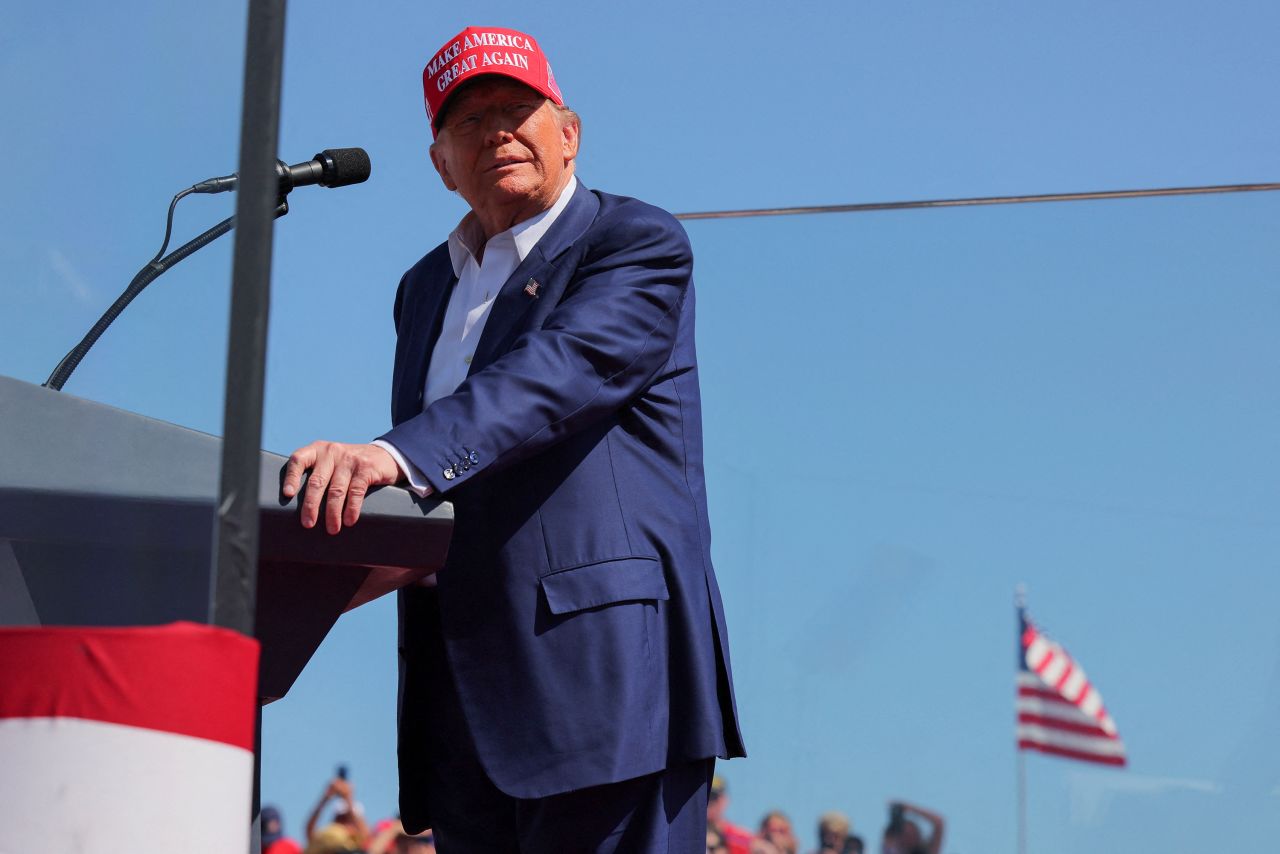 Former President Donald Trump speaks at a campaign rally in Wilmington, North Carolina, on September 21.