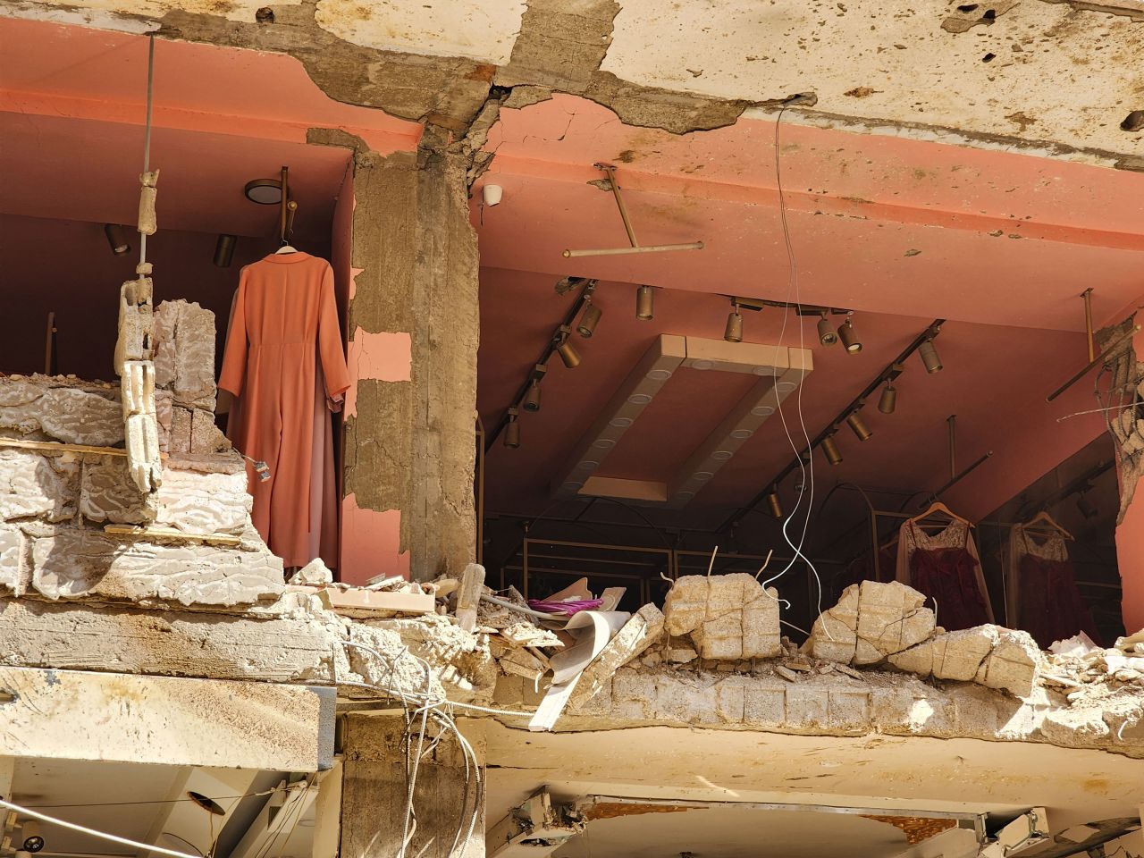 The Israeli strike leveled a building in Beirut and destroyed the first floor of an adjacent building, pictured Saturday.