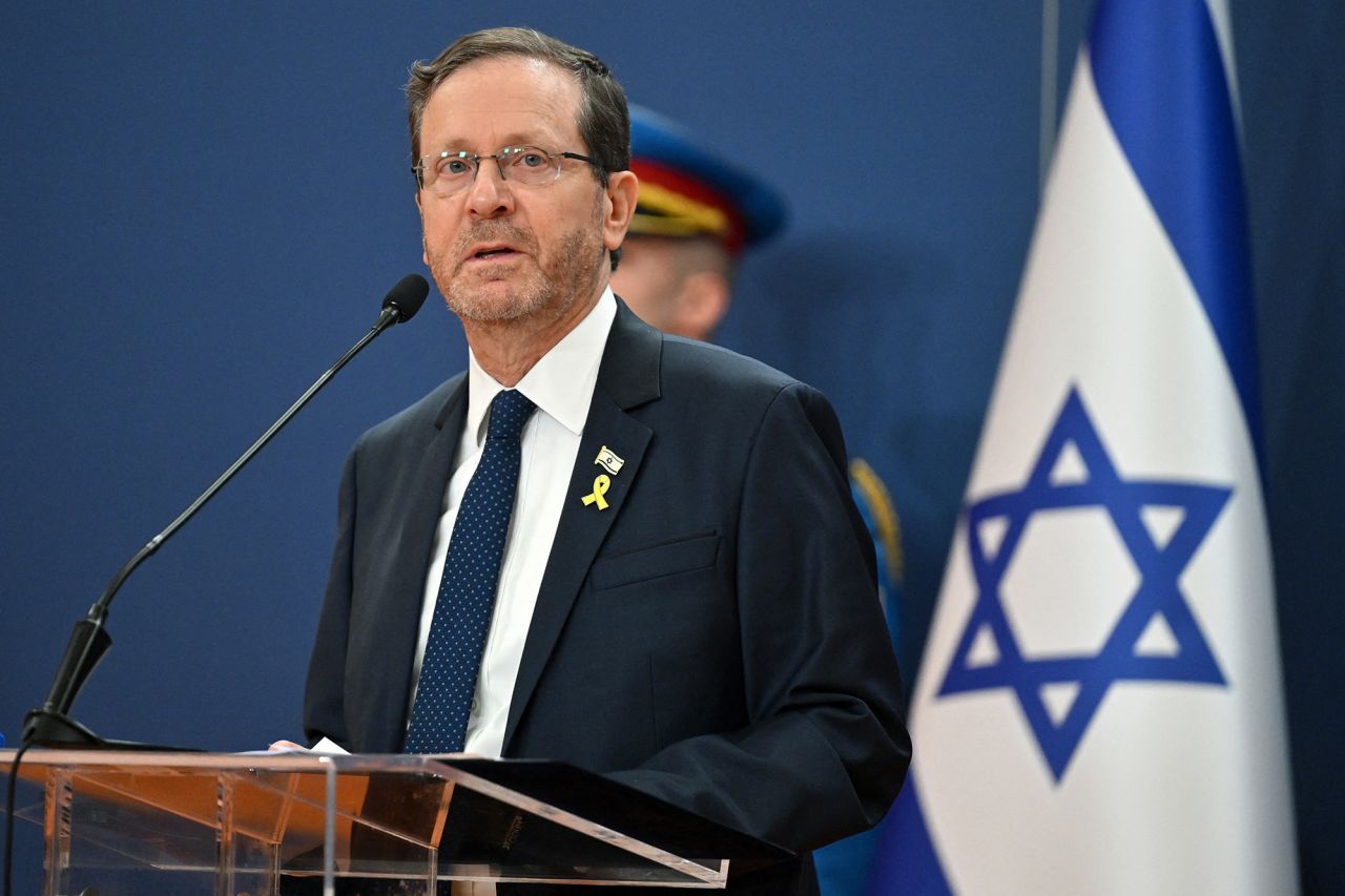 Israeli President Isaac Herzog speaks during a press conference in Belgrade, Serbia, on September 11. 